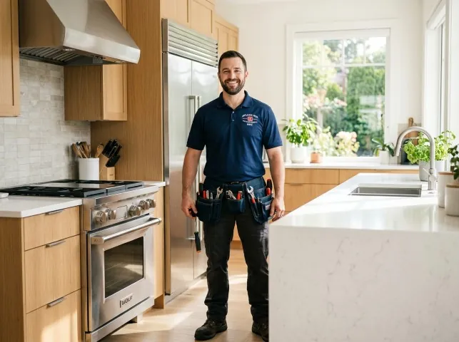 Appliance Repair Hero technician in a Amityville, NY kitchen after an appliance repair